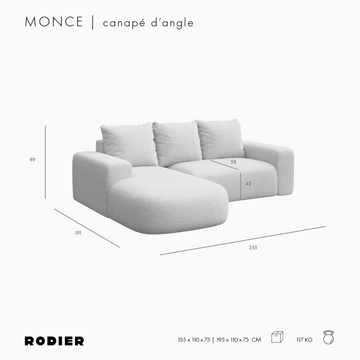 Monce Sofa narożna lewa beżowa