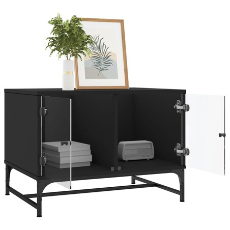 vidaXL Stolik kawowy, szklane drzwiczki, czarny, 68,5x50x50 cm