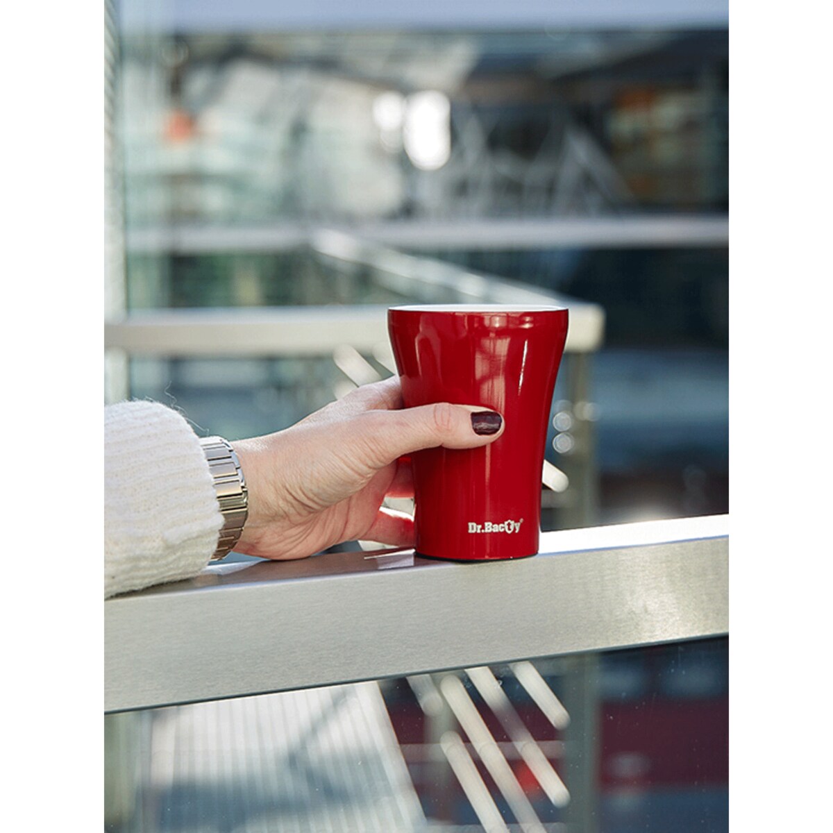 Kubek termiczny do kawy z powłoką ceramiczną Dr.Bacty Apollo - 227 ml - czerwony