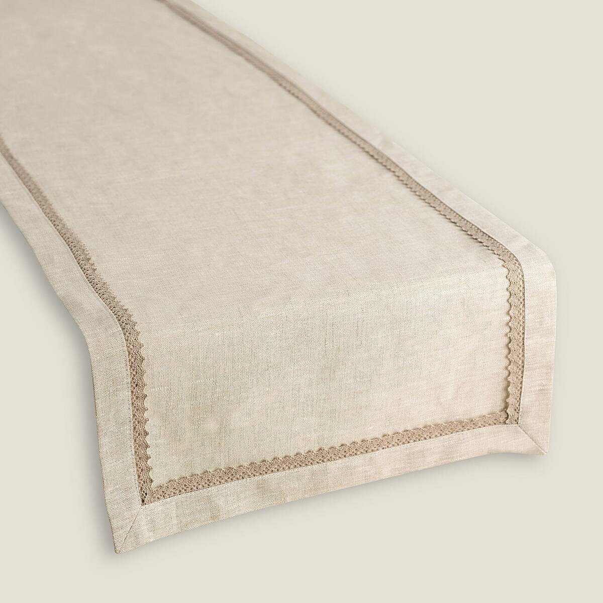 Bieżnik z koronką 40x160 cm 40x160 naturalny len