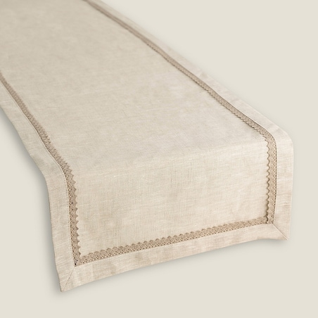 Bieżnik z koronką 40x160 cm 40x160 naturalny len