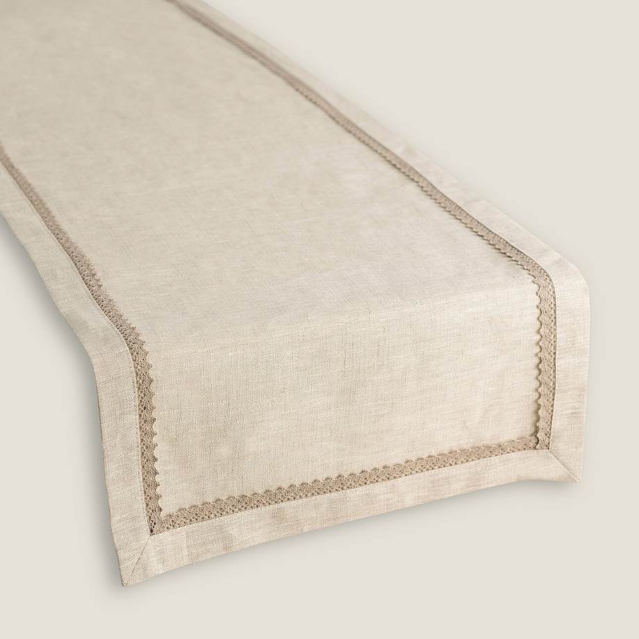 Bieżnik z koronką 40x160 cm 40x160 naturalny len