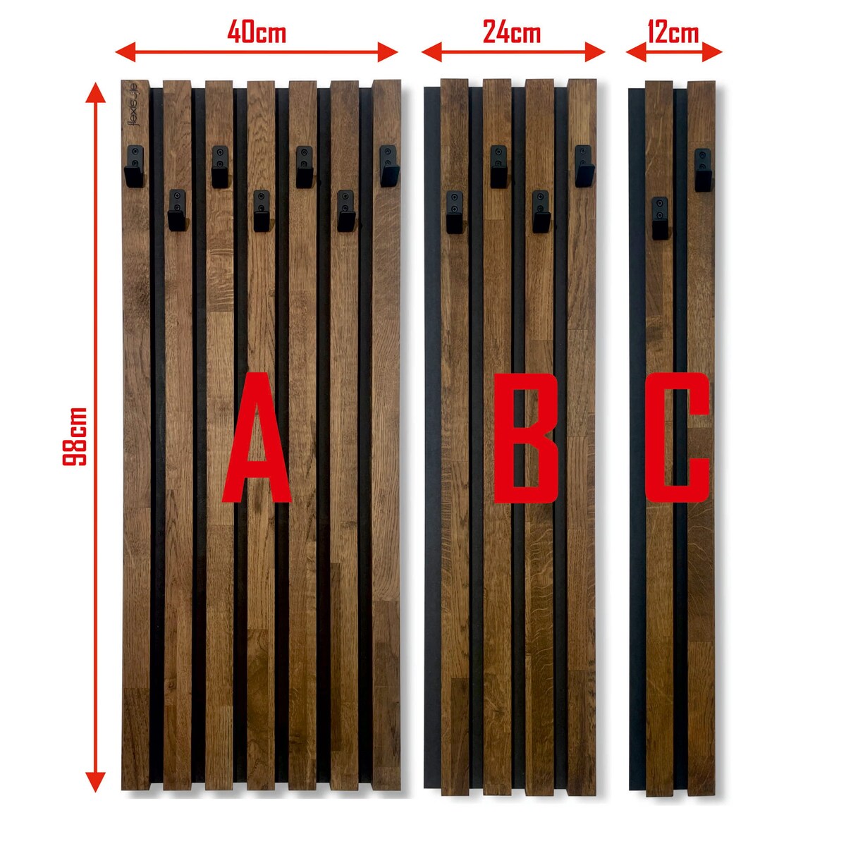 Drewniany wieszak na ubrania Lamele 98cm moduł 12cm brązowy