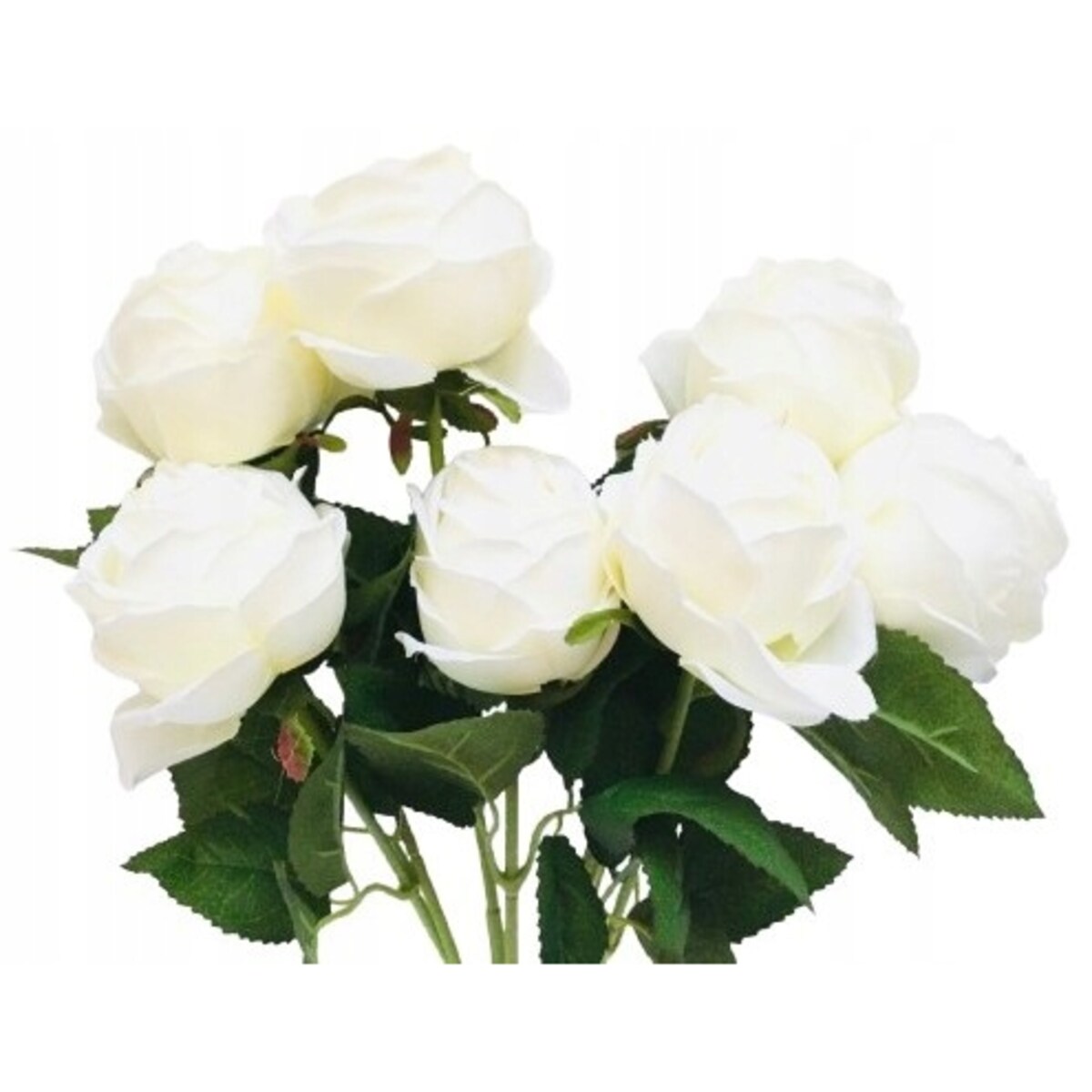 BUKIET DUŻY RÓŻA sztuczna BIAŁY LIŚCIE do flakonu święta cmentarz stroik