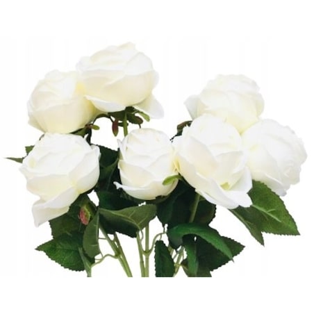 BUKIET DUŻY RÓŻA sztuczna BIAŁY LIŚCIE do flakonu święta cmentarz stroik