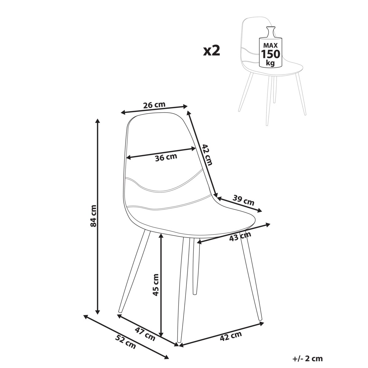 Zestaw 2 krzeseł do jadalni HILDEN Sztruks Biały