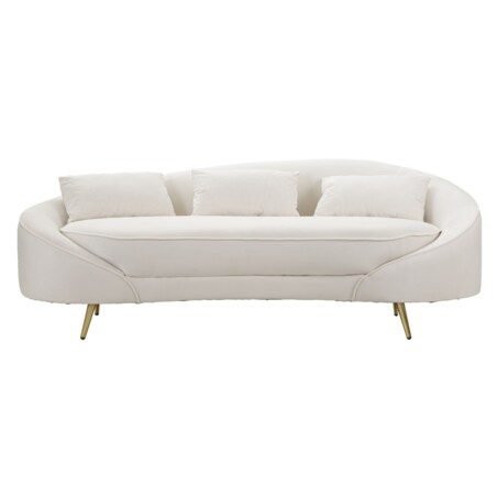 Sofa Oslo, kolor kremowy i złoty, poliester, drewno eukaliptusowe i metal, 185 x 84 x 68 cm, do salonu, Mauro Ferretti