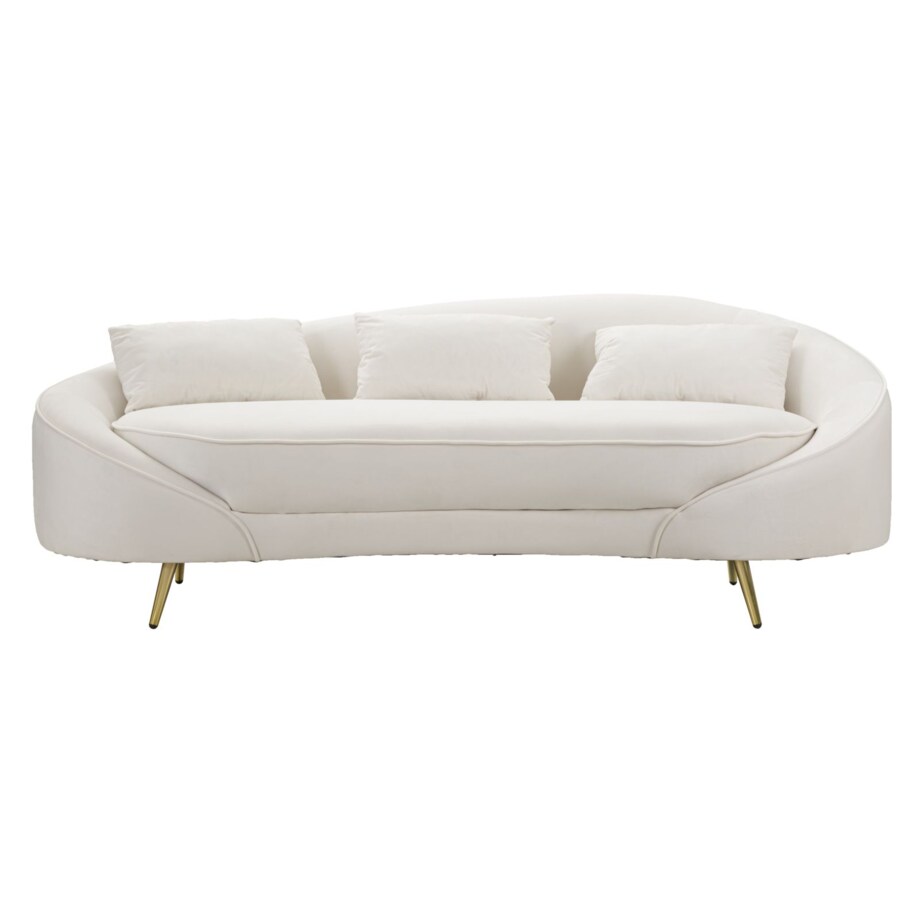 Sofa Oslo, kolor kremowy i złoty, poliester, drewno eukaliptusowe i metal, 185 x 84 x 68 cm, do salonu, Mauro Ferretti
