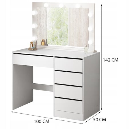 Toaletka kosmetyczna do makijażu i wizażu z lustrem led nowoczesna glamour biała