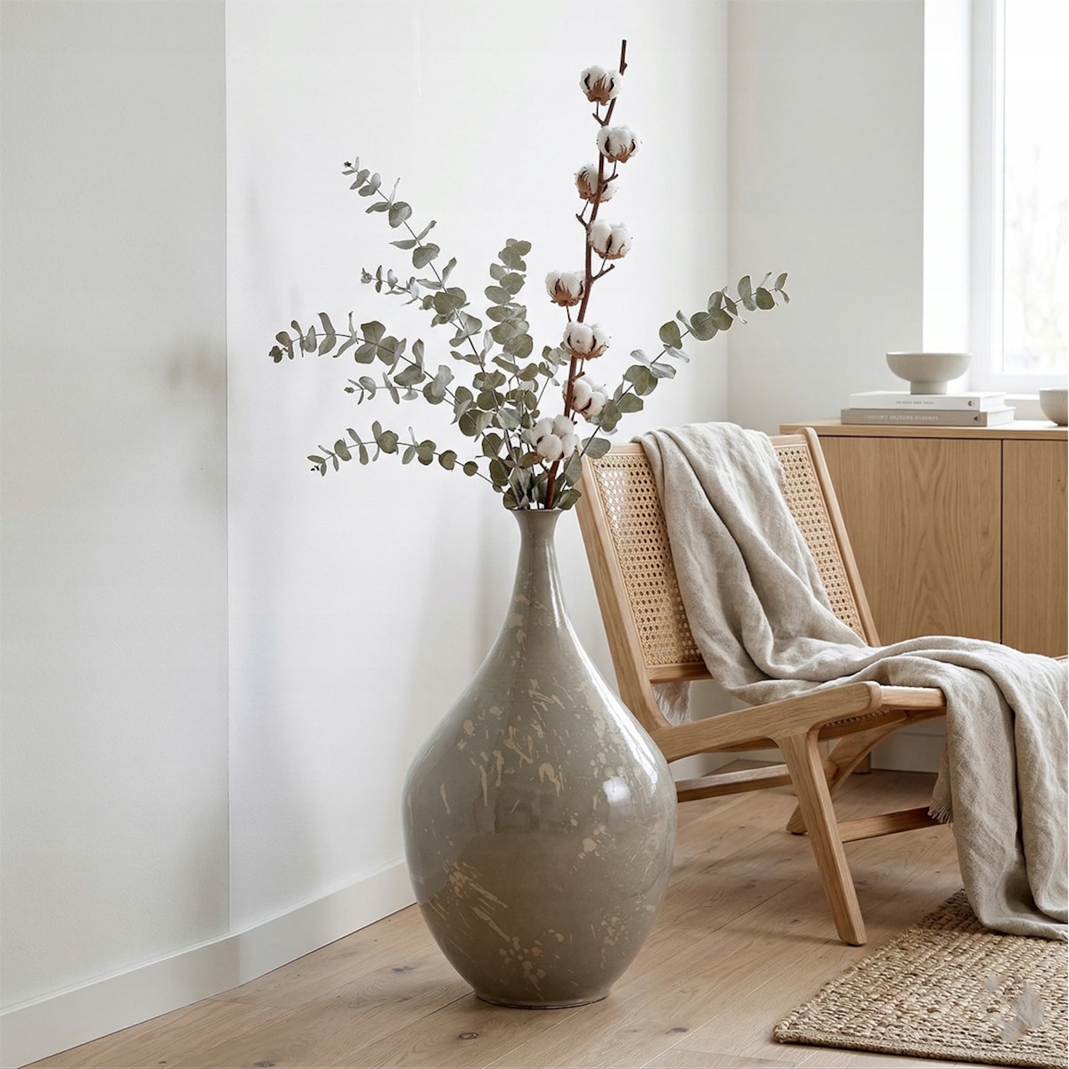 WAZON PODŁOGOWY WYSOKI METALOWY SZARY 56cm NA PODŁOGĘ DO SALONU DOMU LOFT