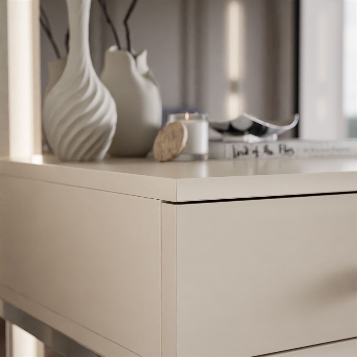 Konsola BLANCO GLAMOUR KASZMIR na chromowanym stelażu, push-to-open