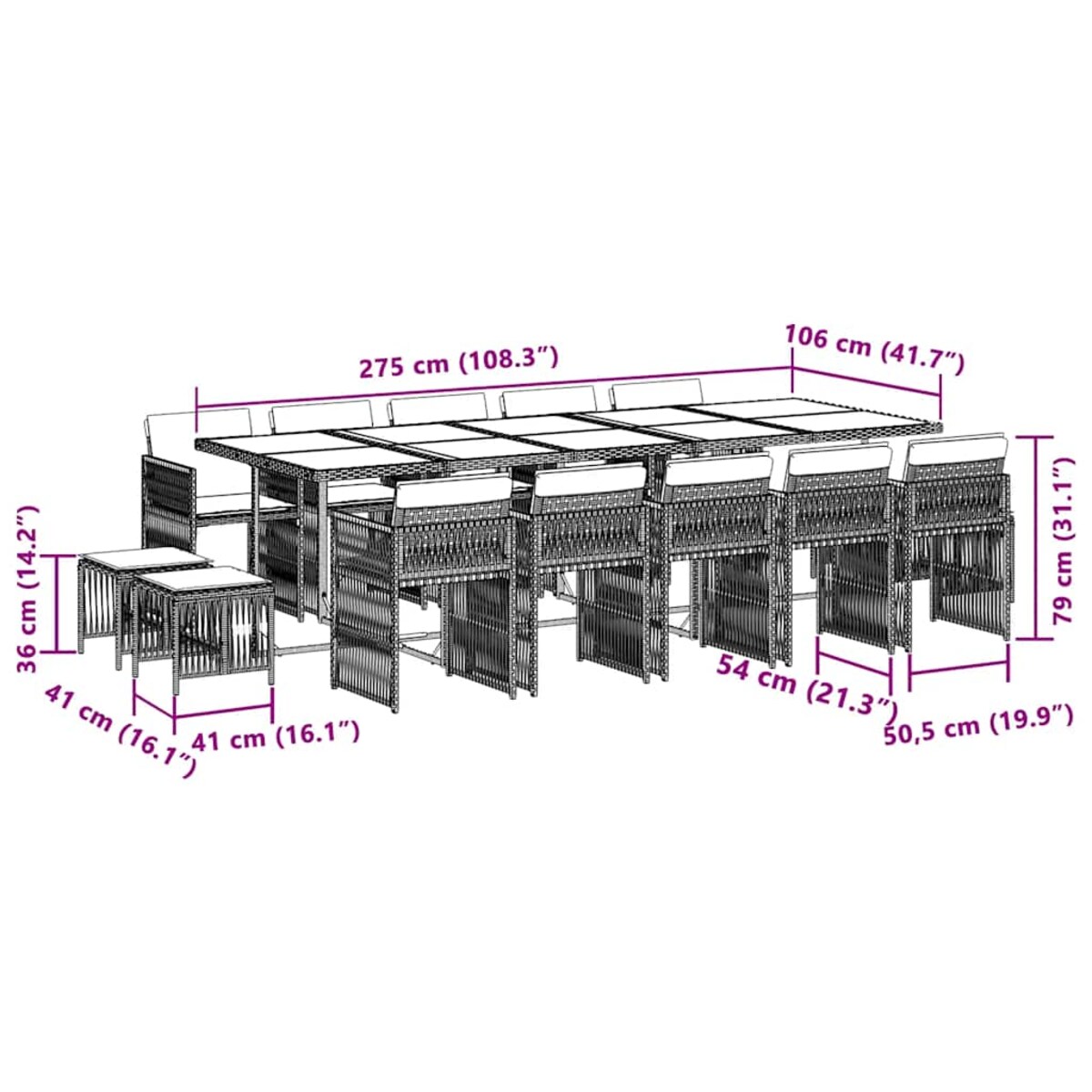 vidaXL 15-cz. zestaw mebli ogrodowych z poduszkami, mieszany beż