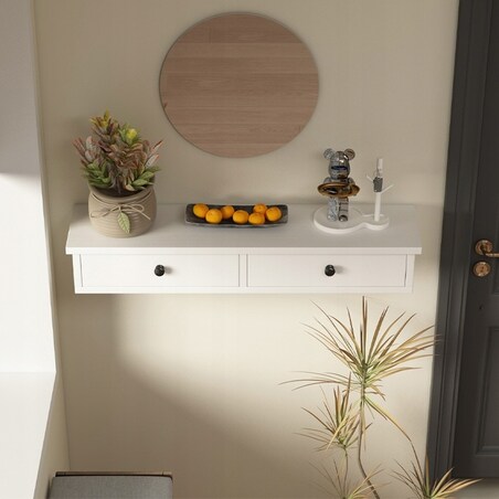 Półka wisząca z szufladami biała nowoczesna loft sypialnia ścienna 64 cm