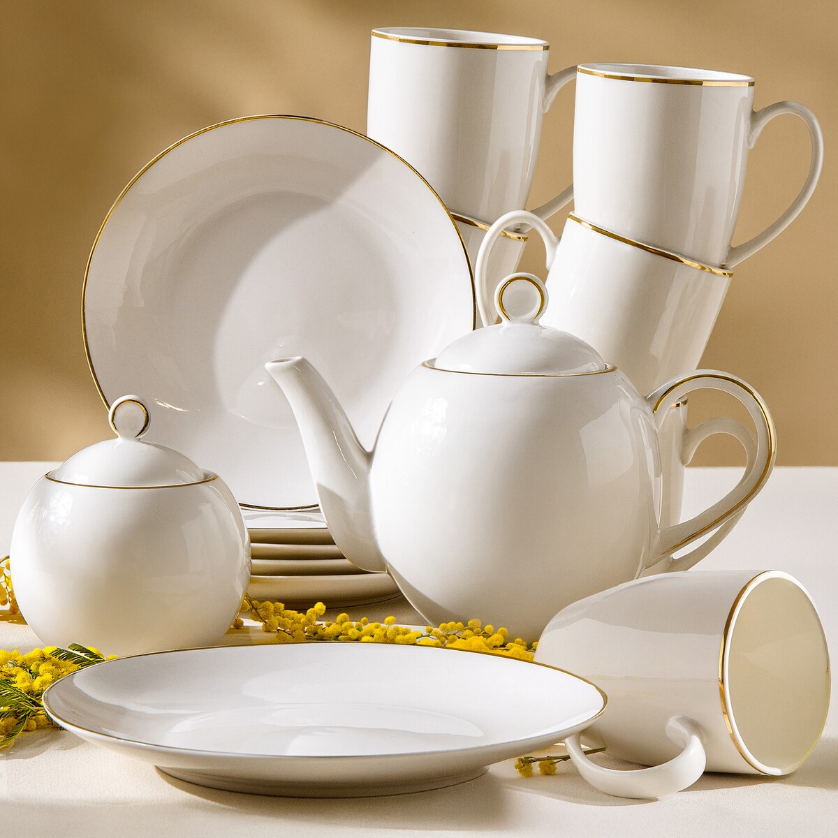 KONSIMO AD BELLA, Zestaw herbaciany 6 os. (14 el.), kolor ecru/złoty