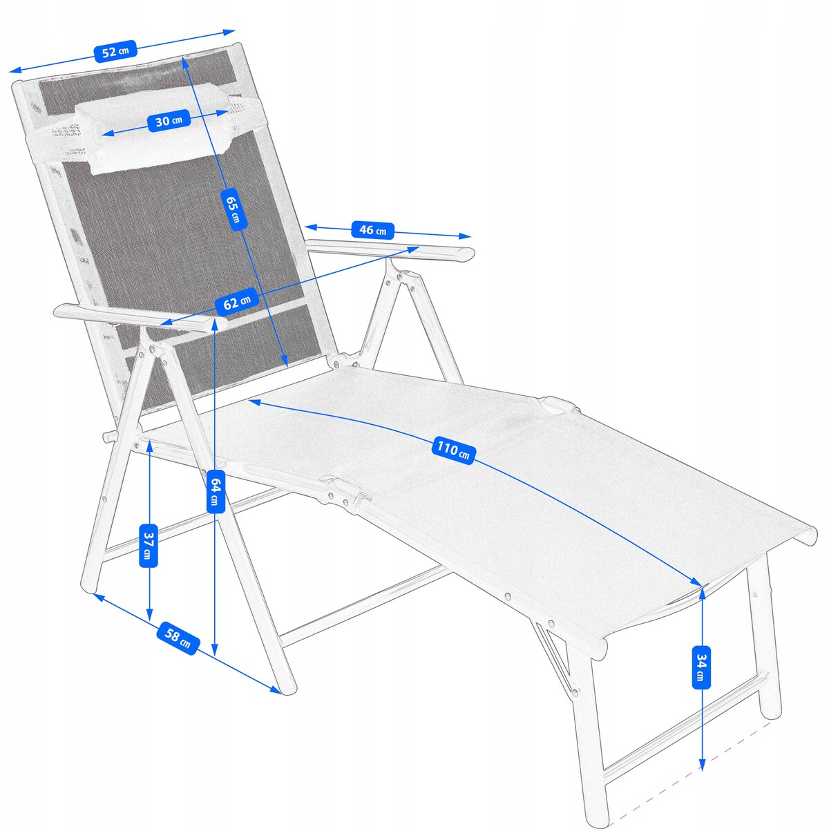Leżanka ogrodowa aluminiowa z regulowanym oparciem