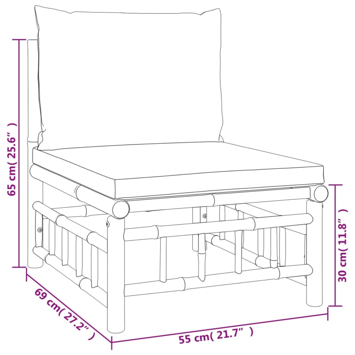 vidaXL Ogrodowa sofa środkowa, kremowe poduszki, bambus