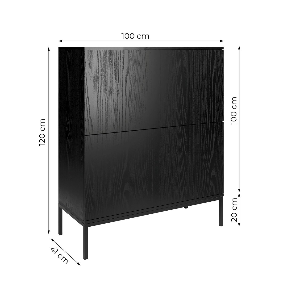 Komoda wysoka Industrialna z drzwiczkami na metalowych nogach, czarna