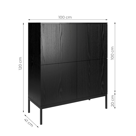 Komoda wysoka Industrialna z drzwiczkami na metalowych nogach, czarna