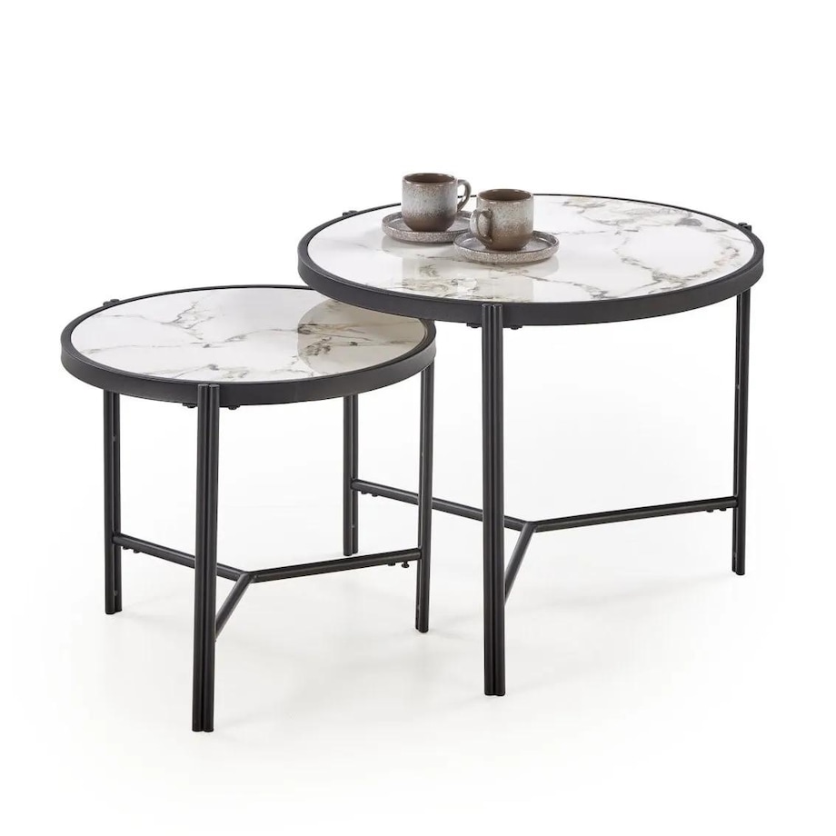 Zestaw 2 stolików FATIMA biały marmur/czarny