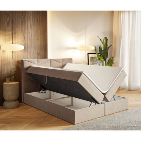 Łóżko kontynentalne G3 do sypialni 160x200 z pojemnikiem i materacem-beżowe