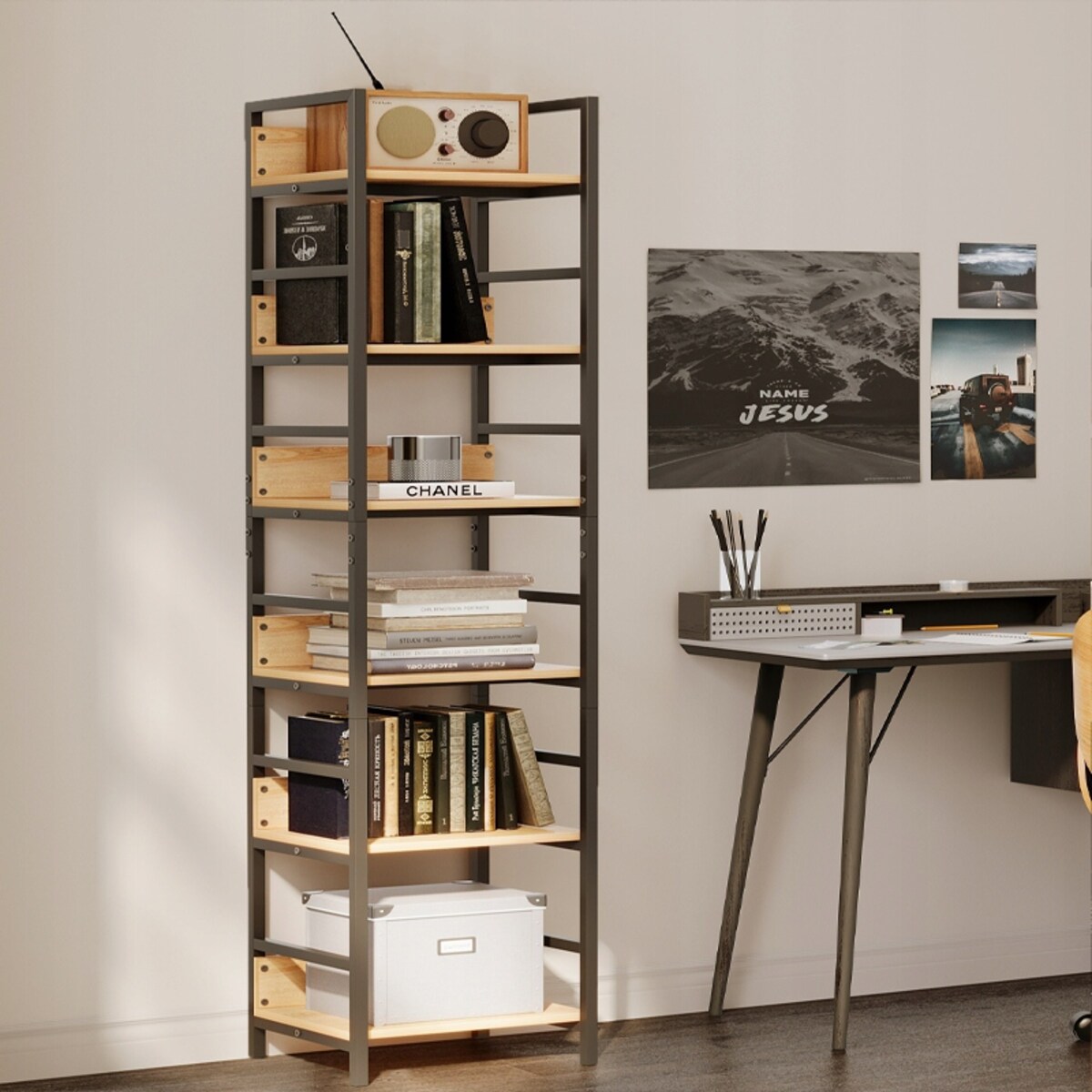 Regał na książki segregatory wysoki szafka loft metalowa industrialny 175cm