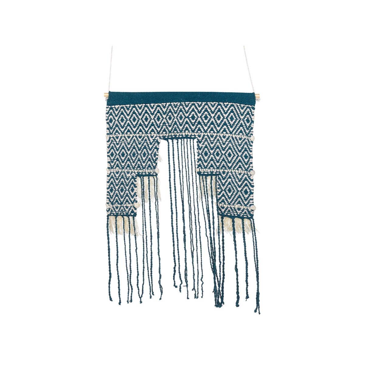 Dekoracja ścienna z frędzlami bawełniana niebiesko-beżowa NADRA