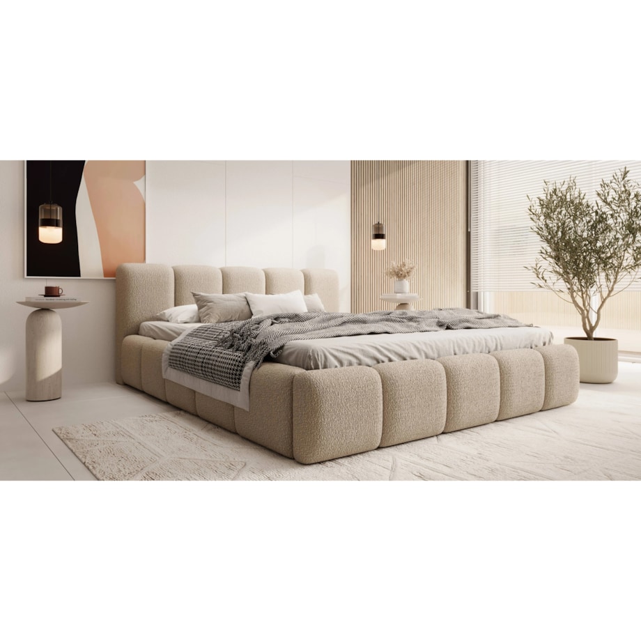 Łóżko tapicerowane 160x200 cm beżowe bouclé Fera