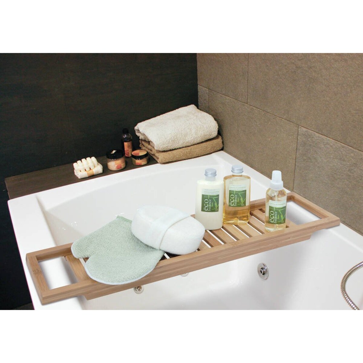 Półka łazienkowa na wannę BAMBOO SPA, długość 64 cm