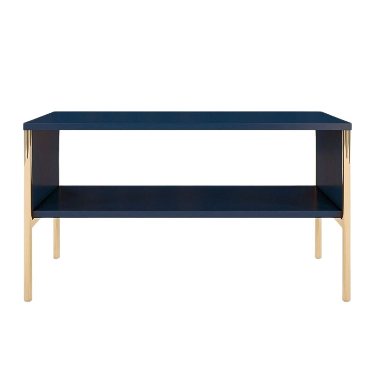 Elegancki granatowy stolik kawowy Skandica POLKA na złotych nóżkach