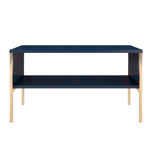 Elegancki granatowy stolik kawowy Skandica POLKA na złotych nóżkach