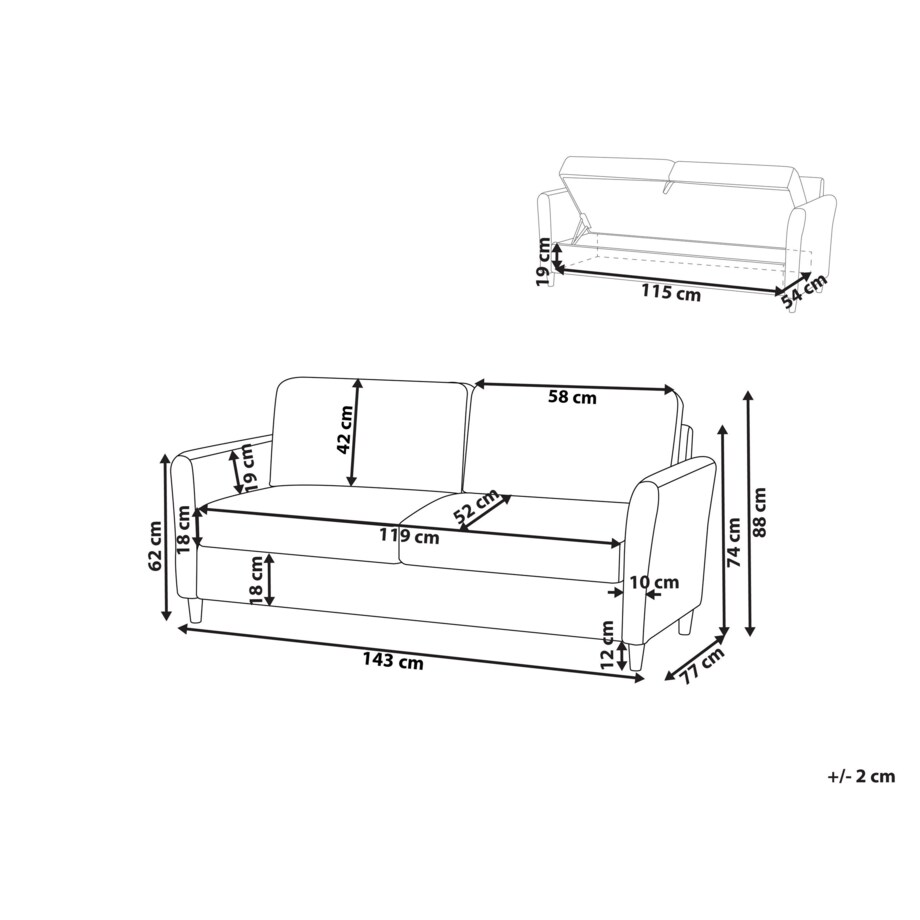 Sofa 2-osobowa z pojemnikiem beżowoszara MARE