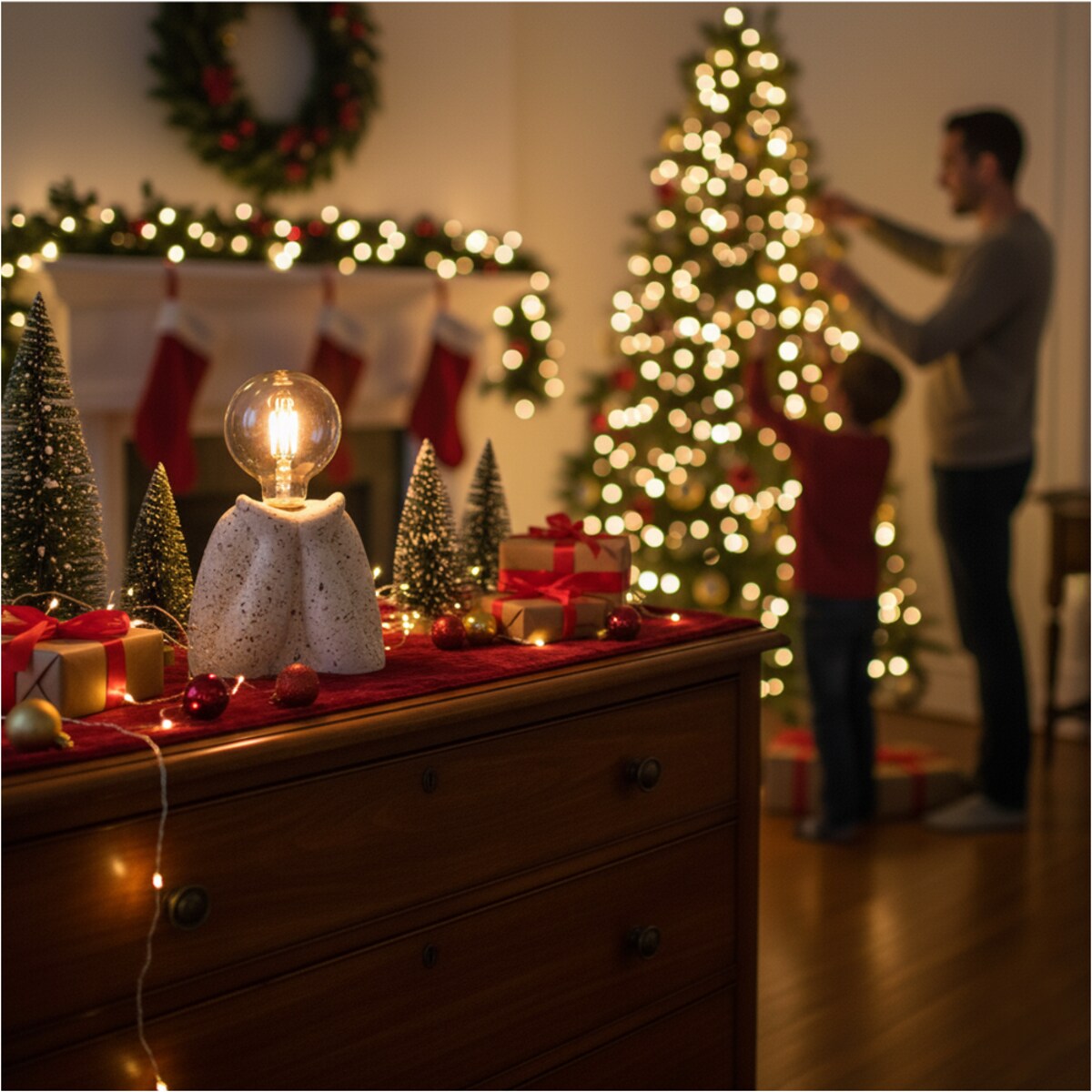 Lampka Nocna Led Stojąca Stołowa Cementowa Dekoracyjna Na Baterie Biała