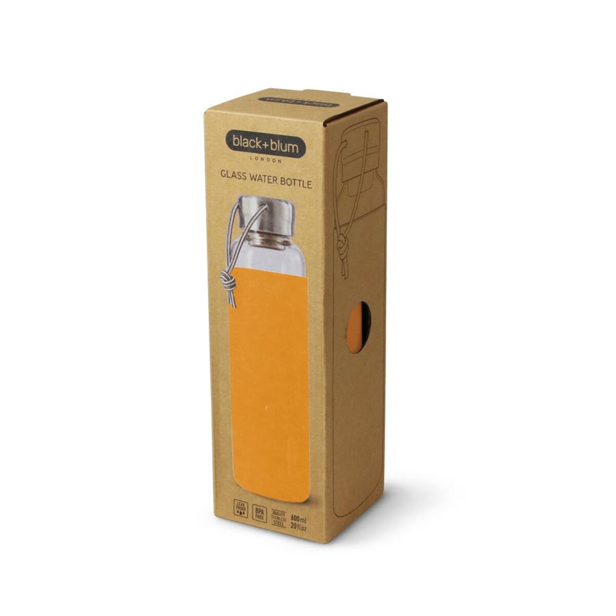 Butelka szklana na wodę pomarańczowa, 600 ml, Black+Blum