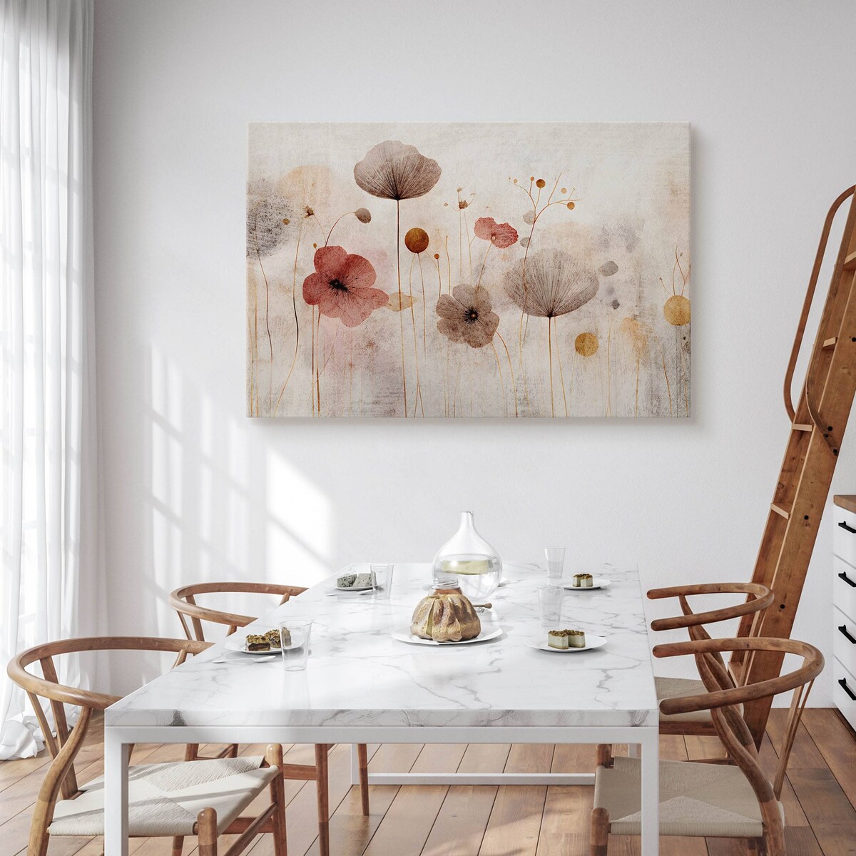 Obraz Canvas Do Salonu Polne Kwiaty Maki Styl Vintage Abstrakcja 120x80cm