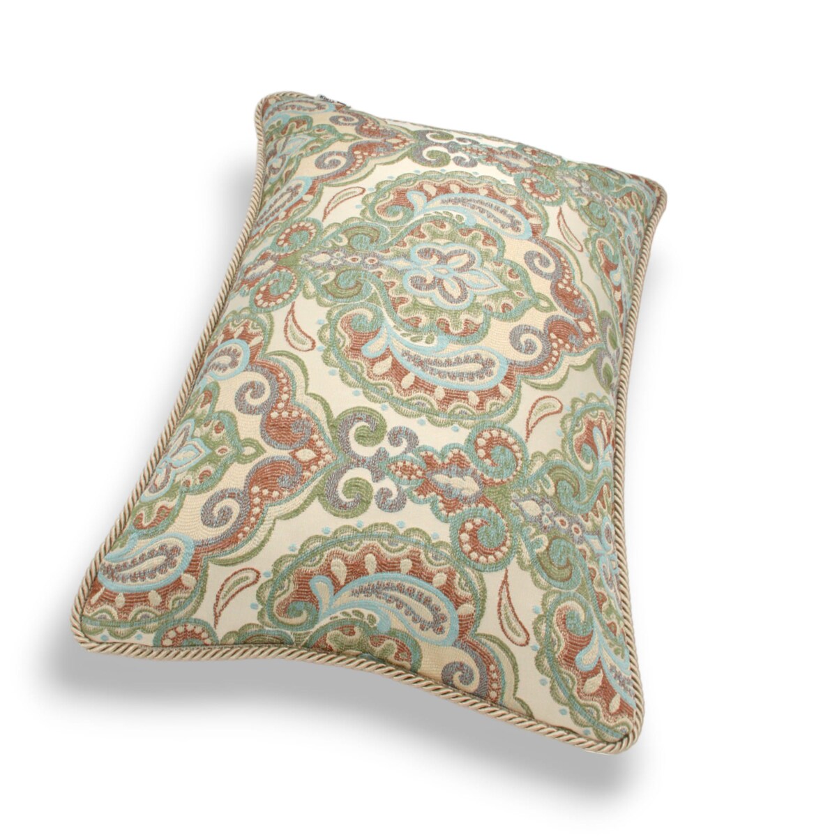 Kremowa - miętowa poduszka dekoracyjna w ornamenty 60x40 Rani