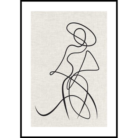 plakat line art kobieta w kapeluszu len1 70x100 cm