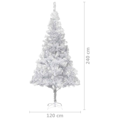 vidaXL Sztuczna choinka z lampkami i bombkami, srebrna, 240 cm, PET