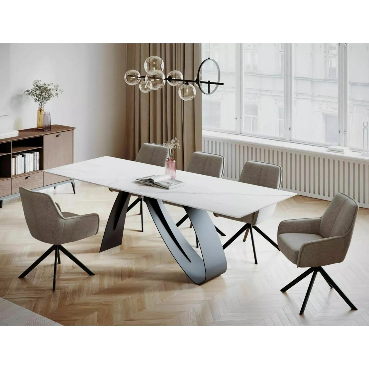 Stół rozkładany DIUNA CERAMIC 160(240)x90 biały mat statuario venato