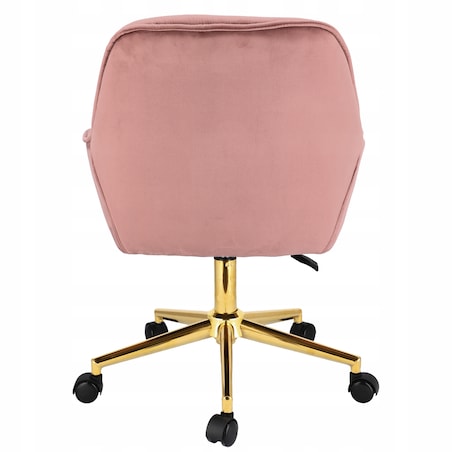 Fotel welurowy obrotowy LARGO różowy na złotej stopie