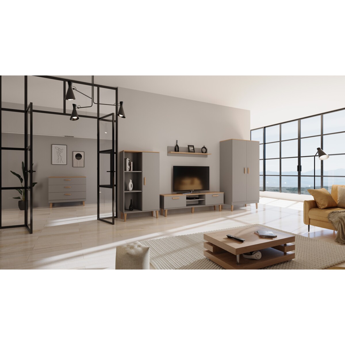 Półka ścienna Denver szary chinchilla & hikora