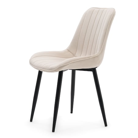 Krzesło tapicerowane welurowe ELVA beżowe jasne na czarnych nogach