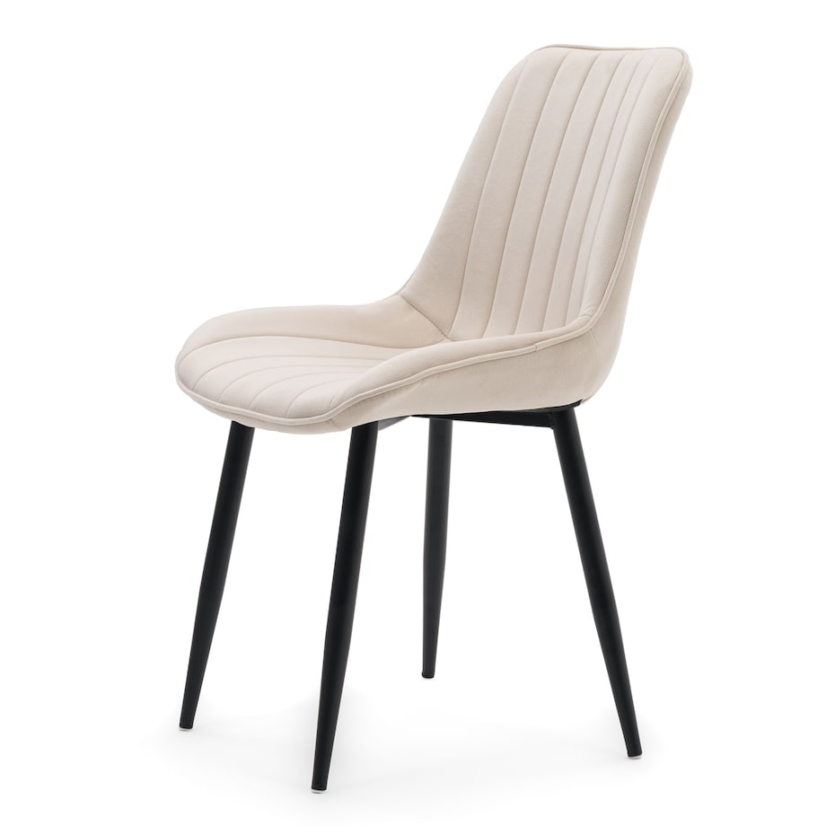 Krzesło tapicerowane welurowe ELVA beżowe jasne na czarnych nogach