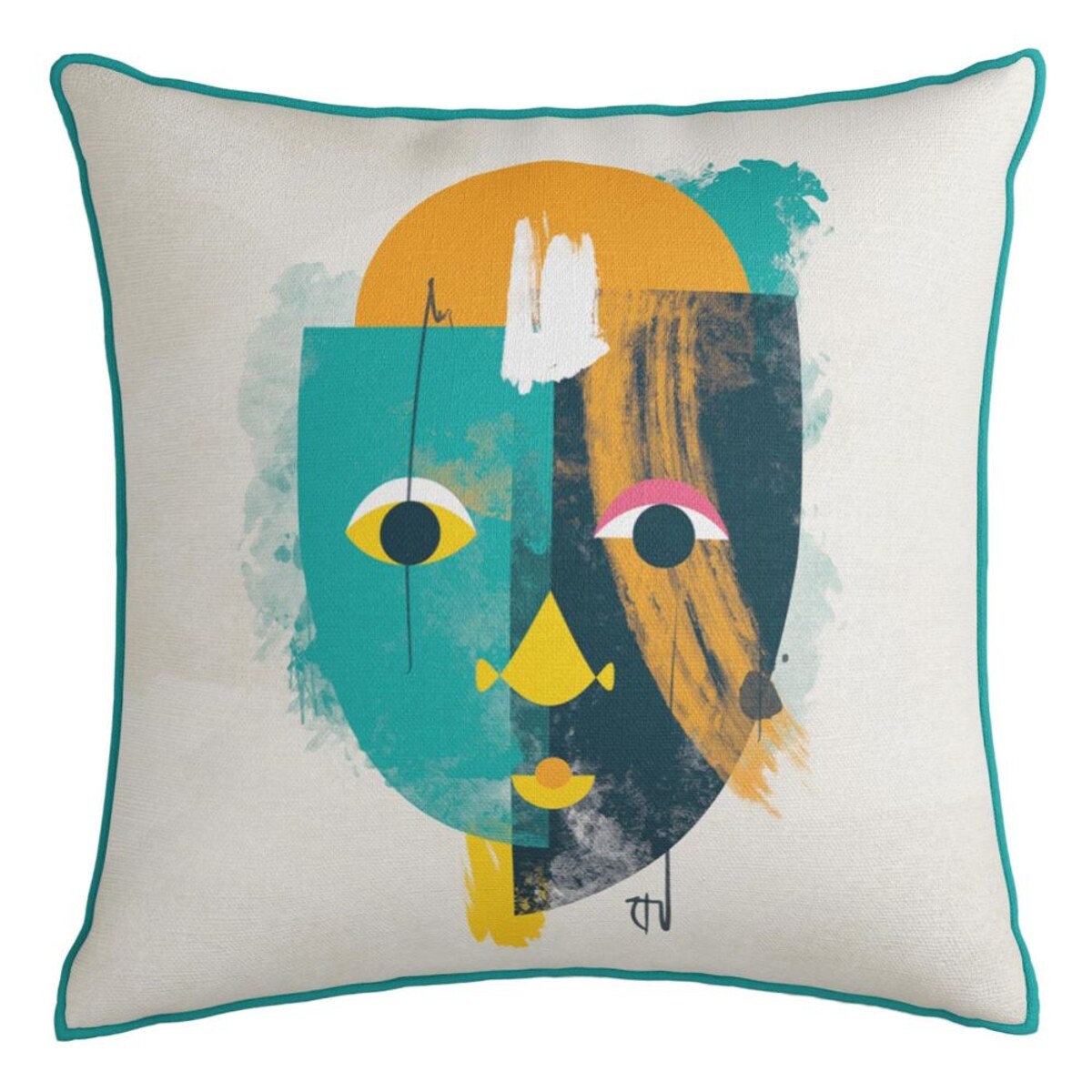 Poszewka dekoracyjna 43x43 kolorowa, artystyczna twarz