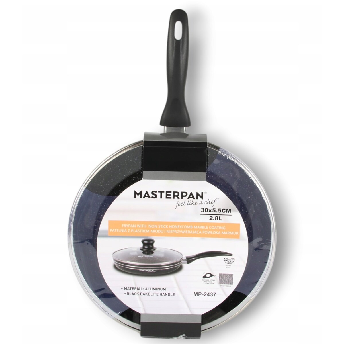 Patelnia Granitowa Pokrywka 30 Cm Plaster Miodu Indukcja Gaz 2.8L Wysoka 5.5