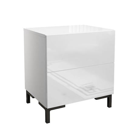 Lukmebel Stolik nocny LINA LUX 45x50x38,5 cm biały połysk z LED
