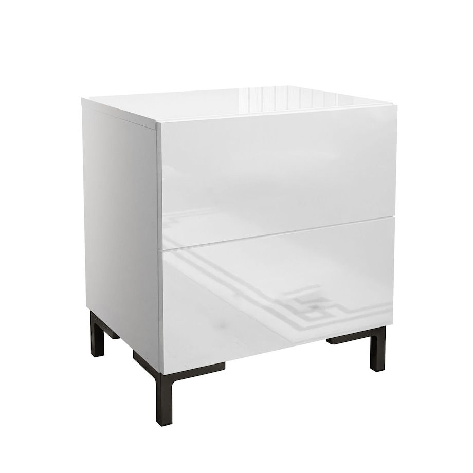 Lukmebel Stolik nocny LINA LUX 45x50x38,5 cm biały połysk z LED