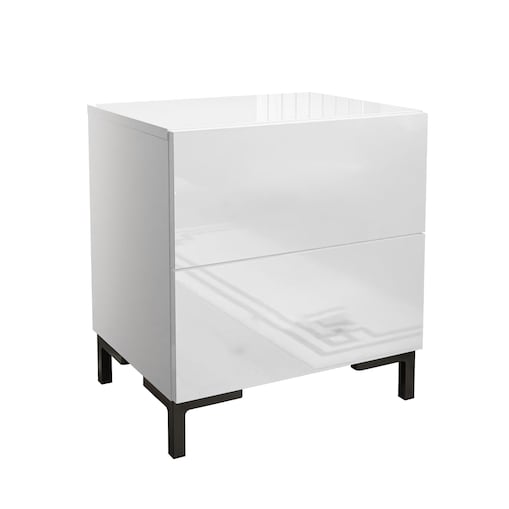 Lukmebel Stolik nocny LINA LUX 45x50x38,5 cm biały połysk z LED