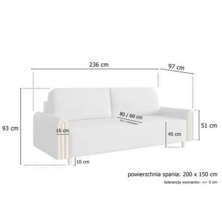 Sofa MODERN z funkcją spania - jasny beż+ drewno buk