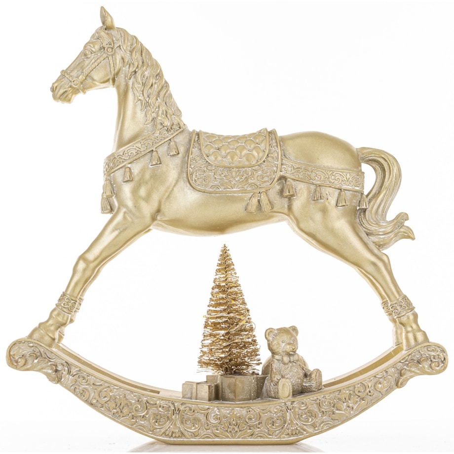 Figurka - złoty konik na biegunach LED 28,5x7,5X29 cm ORO