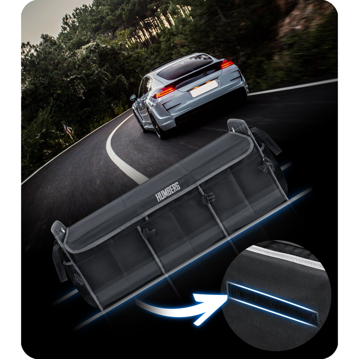 Organizer torba do bagażnika samochodu auta kufer usztywniony skrzynia na rzepy Humberg